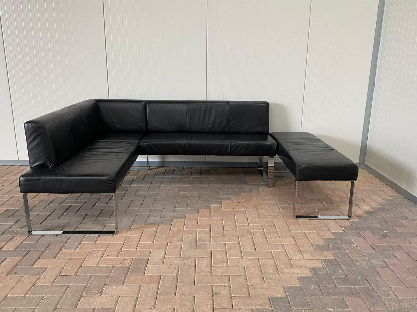 GRATIS LEVERING HEEL BENELUX + DACH Zwart Echt Leer Eet Hoekbank met Hocker