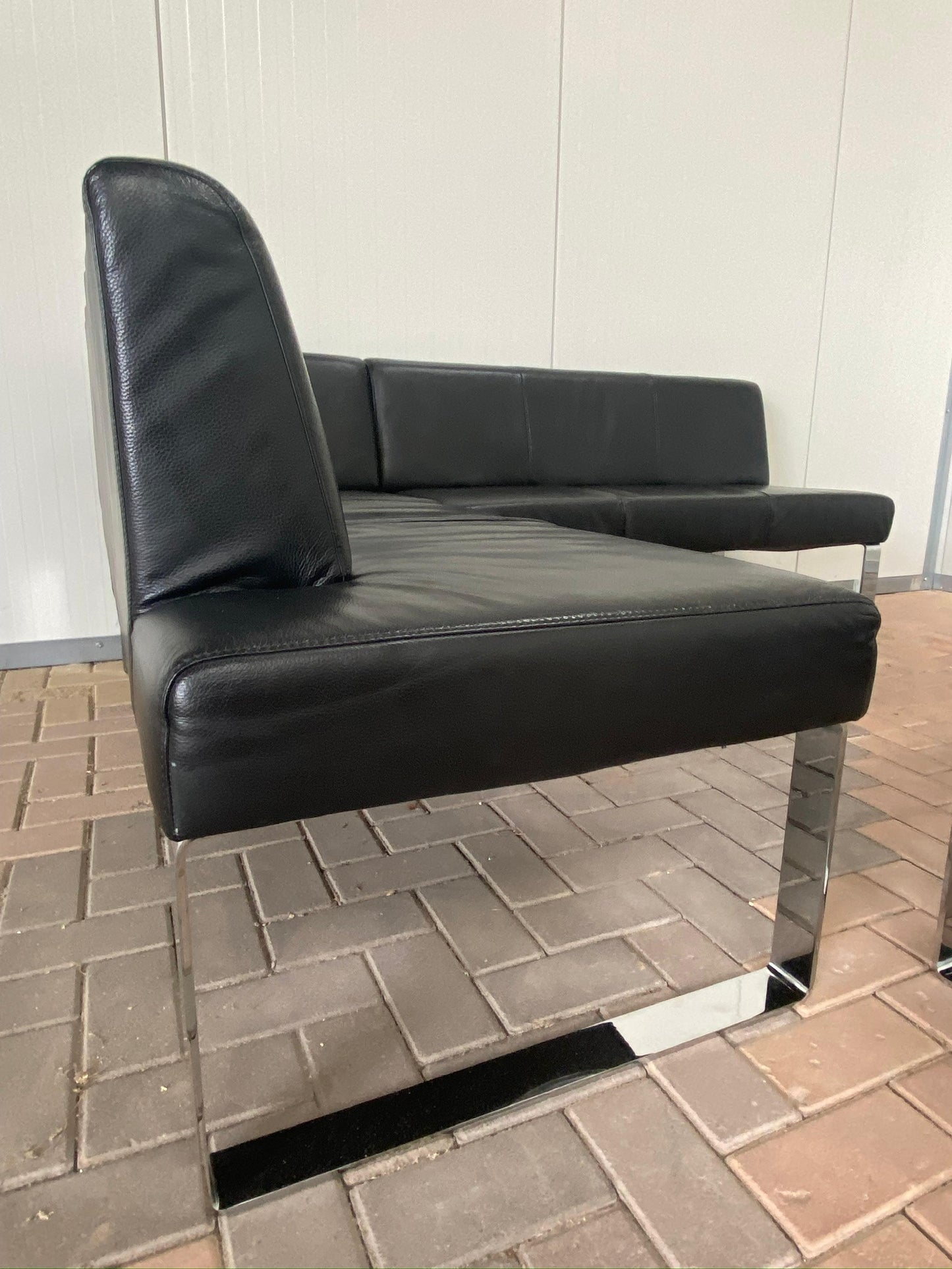 GRATIS LEVERING HEEL BENELUX + DACH Zwart Echt Leer Eet Hoekbank met Hocker