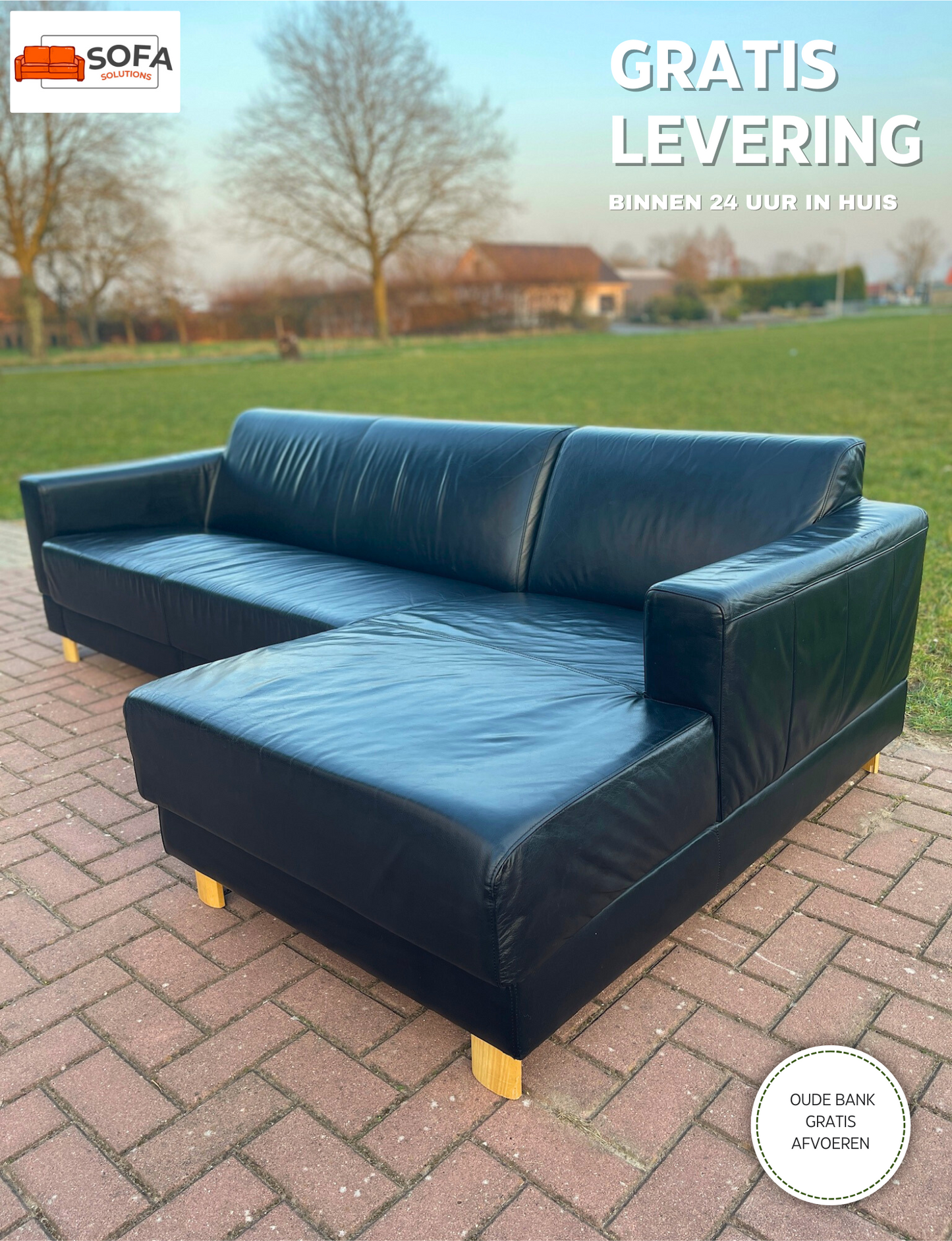 GRATIS LEVERING HEEL BENELUX + DACH Montel Zwart Echt Leer Hoekbank