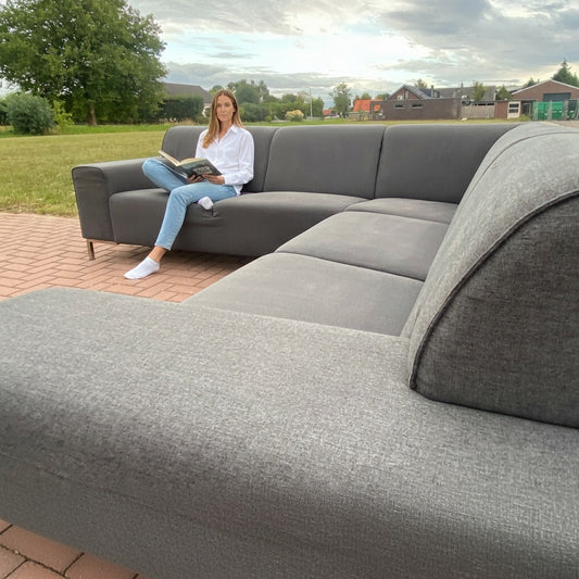 Mooie Grijze Stoffen Hoekbank – Moderne Lounge Zit – Gratis Levering