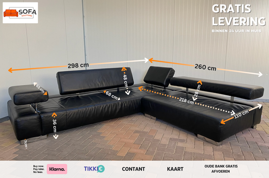 Bruhl Zwarte Leren Hoekbank – Verstelbaar Comfort – Ruime Lounge – Gratis Levering NL & BE