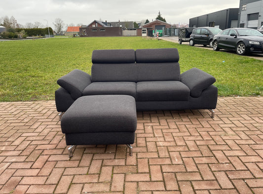 GRATIS LEVERING HEEL BENELUX + DACH Montel 3-zits Antraciet Bankstel + Hocker