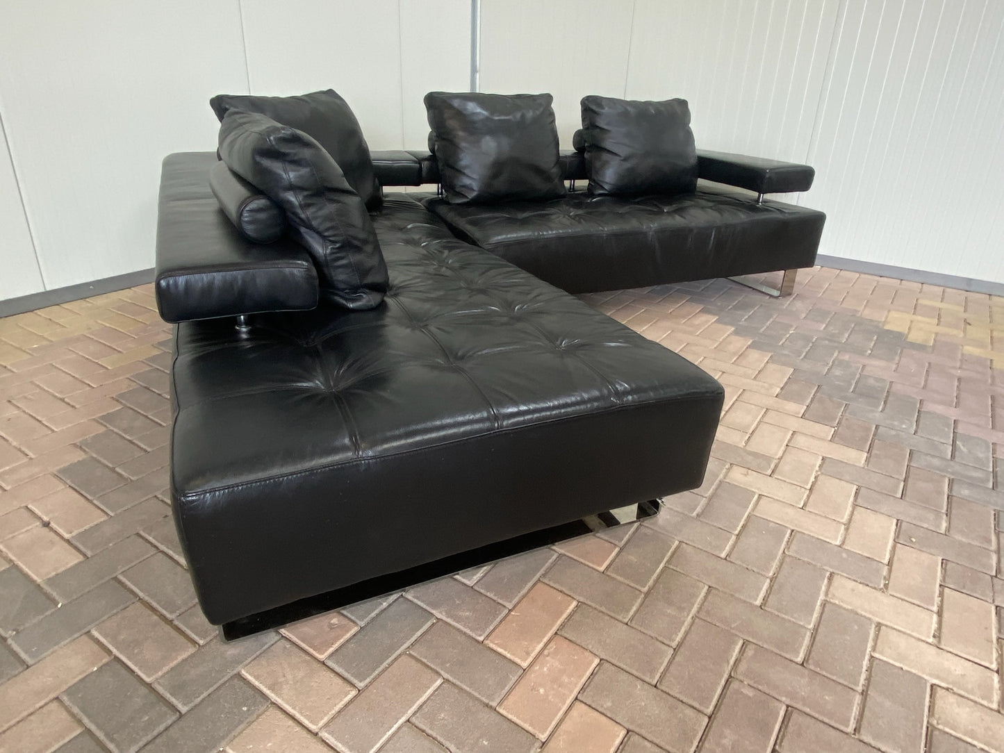 GRATIS LEVERING HEEL BENELUX + DACH Zwarte Montel Echt Leren Hoekbank