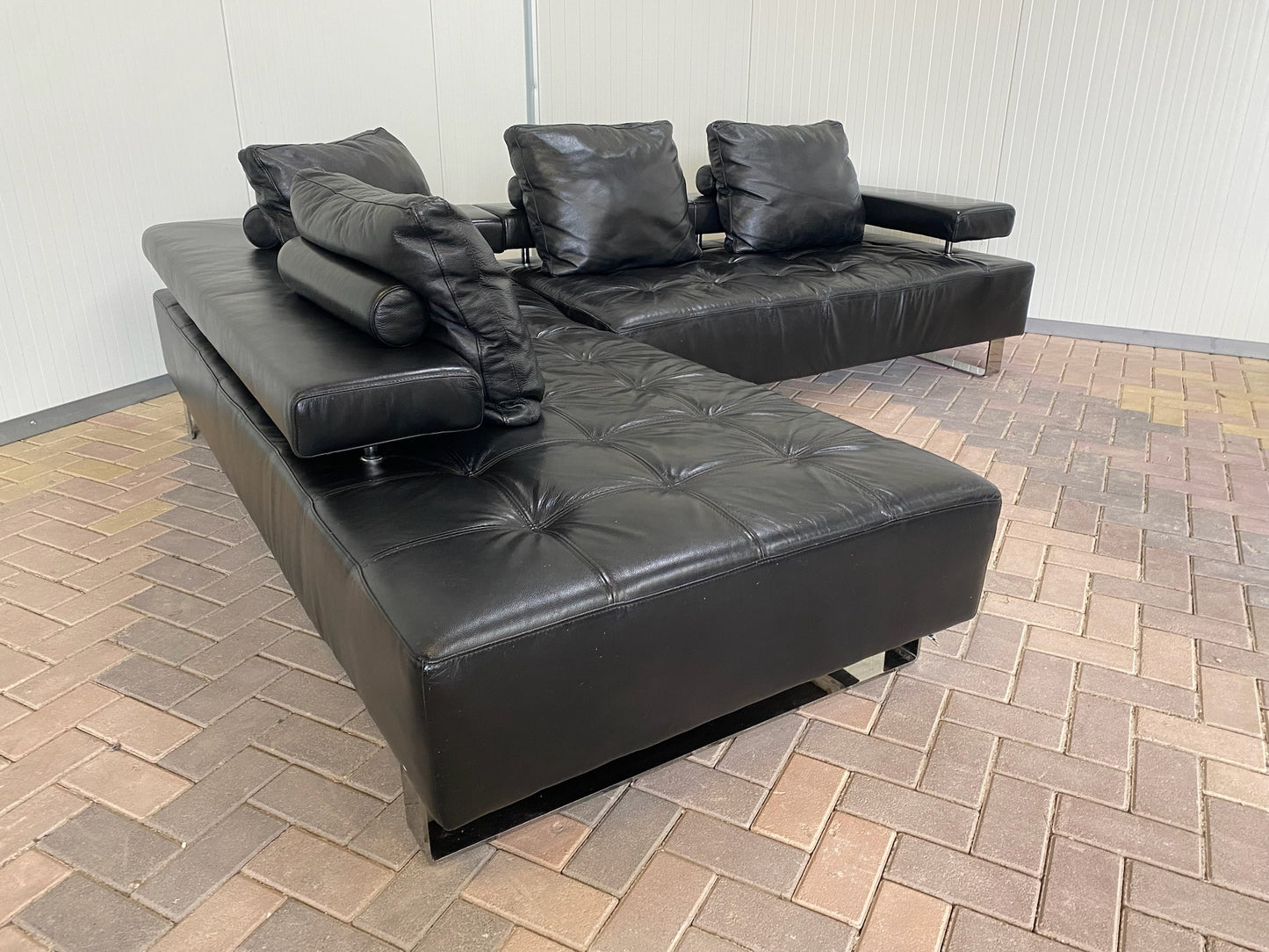 GRATIS LEVERING HEEL BENELUX + DACH Zwarte Montel Echt Leren Hoekbank