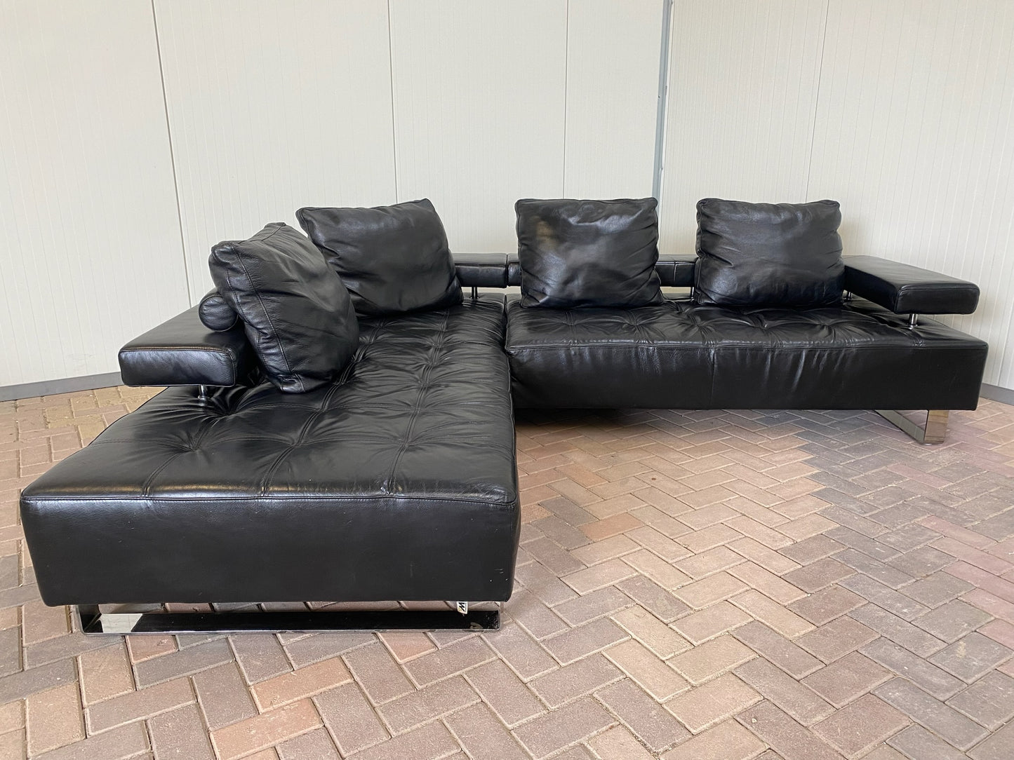 GRATIS LEVERING HEEL BENELUX + DACH Zwarte Montel Echt Leren Hoekbank