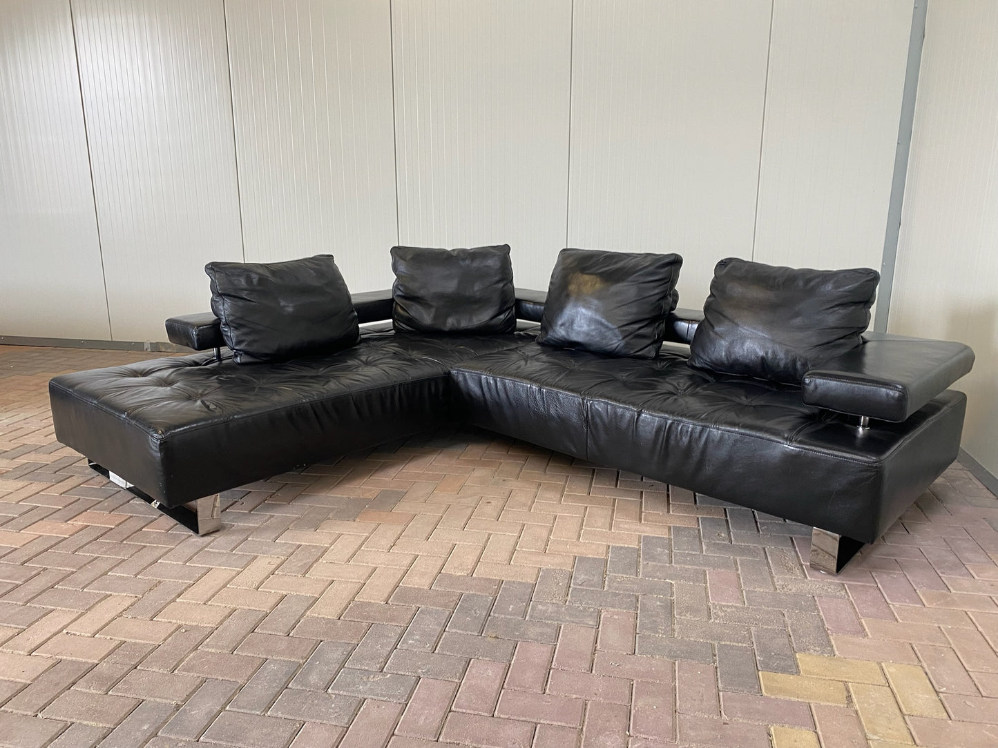 GRATIS LEVERING HEEL BENELUX + DACH Zwarte Montel Echt Leren Hoekbank