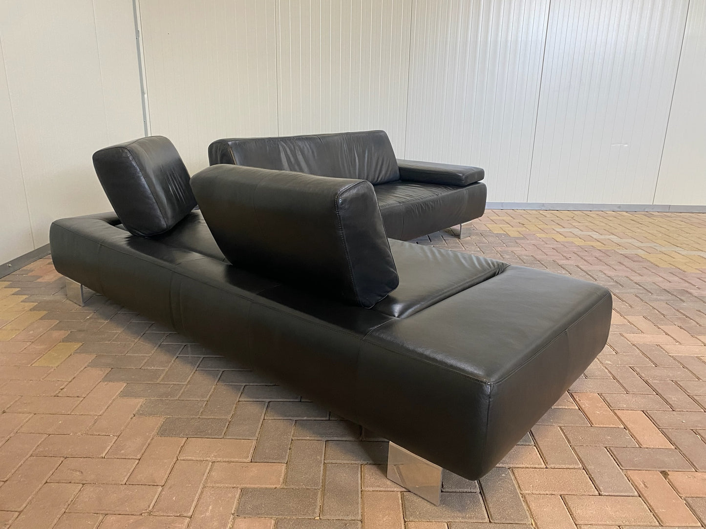 GRATIS LEVERING HEEL BENELUX + DACH Montel Zwarte Echt Leer Hoekbank