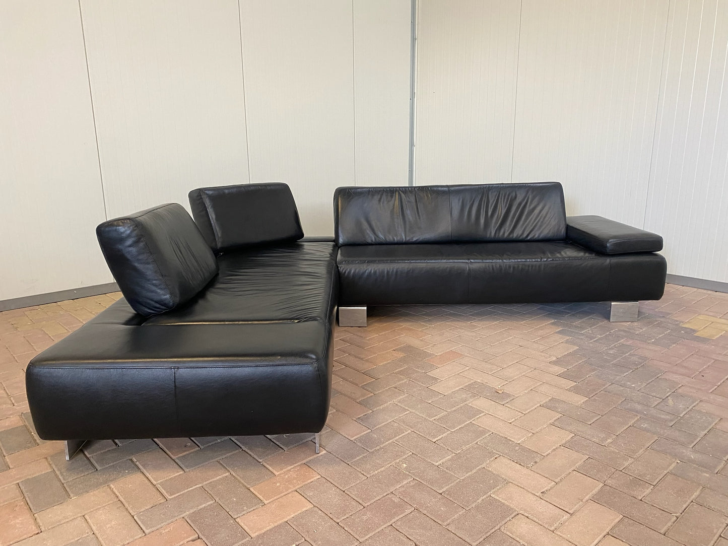 GRATIS LEVERING HEEL BENELUX + DACH Montel Zwarte Echt Leer Hoekbank