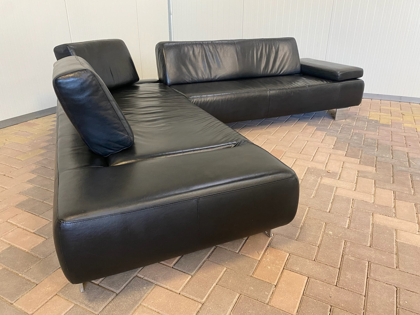 GRATIS LEVERING HEEL BENELUX + DACH Montel Zwarte Echt Leer Hoekbank