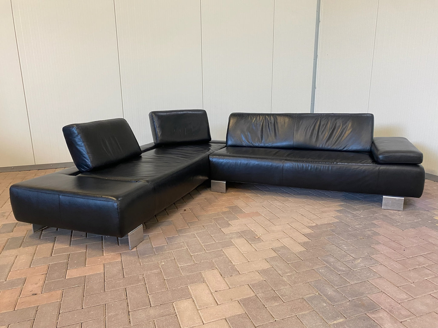 GRATIS LEVERING HEEL BENELUX + DACH Montel Zwarte Echt Leer Hoekbank