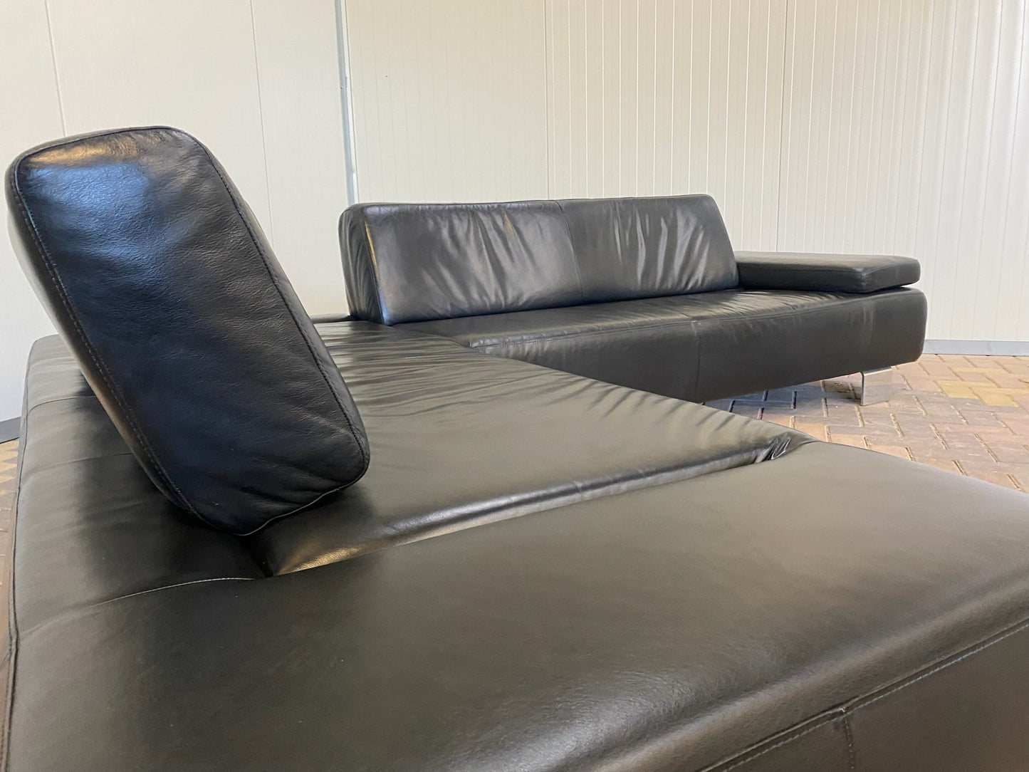 GRATIS LEVERING HEEL BENELUX + DACH Montel Zwarte Echt Leer Hoekbank
