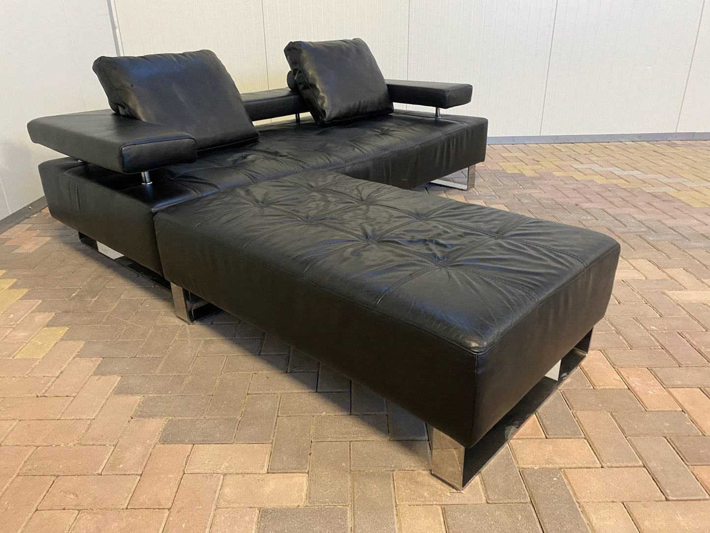 GRATIS LEVERING HEEL BENELUX + DACH Montel 3-zits Echt Leren Bankstel met Hocker