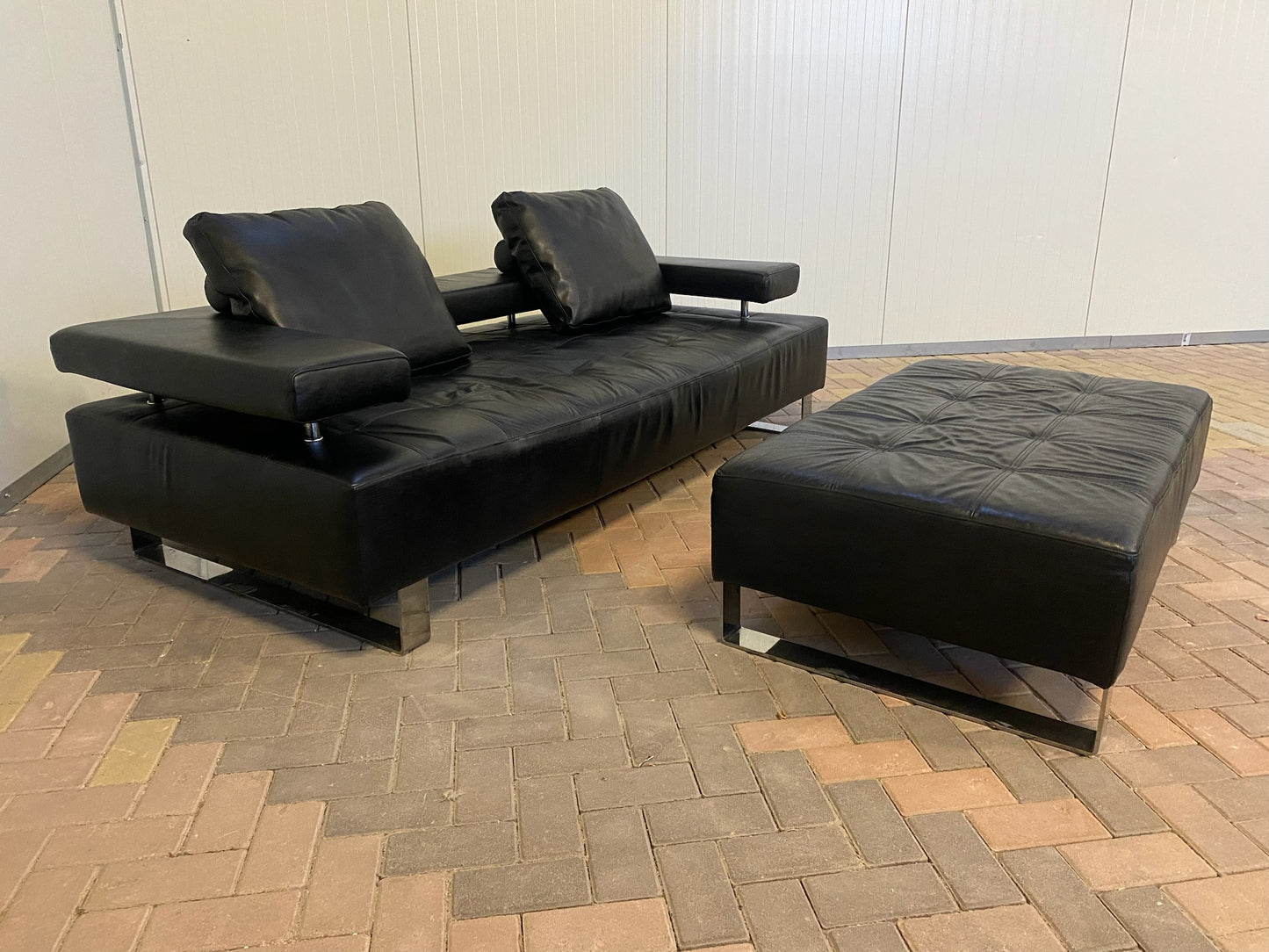 GRATIS LEVERING HEEL BENELUX + DACH Montel 3-zits Echt Leren Bankstel met Hocker