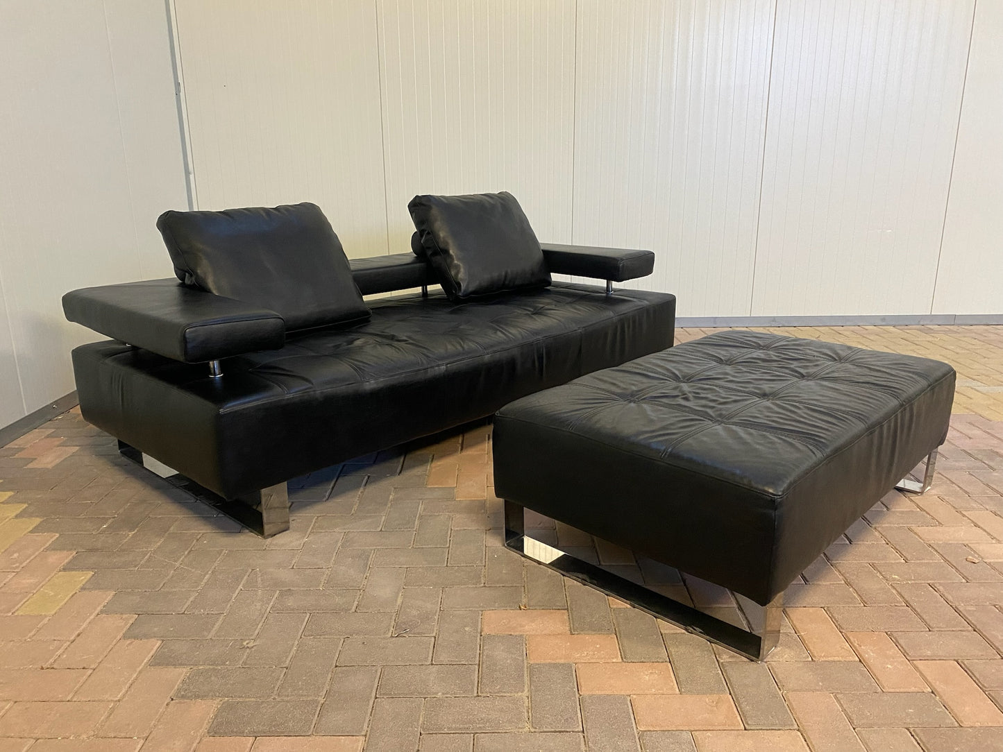 GRATIS LEVERING HEEL BENELUX + DACH Montel 3-zits Echt Leren Bankstel met Hocker
