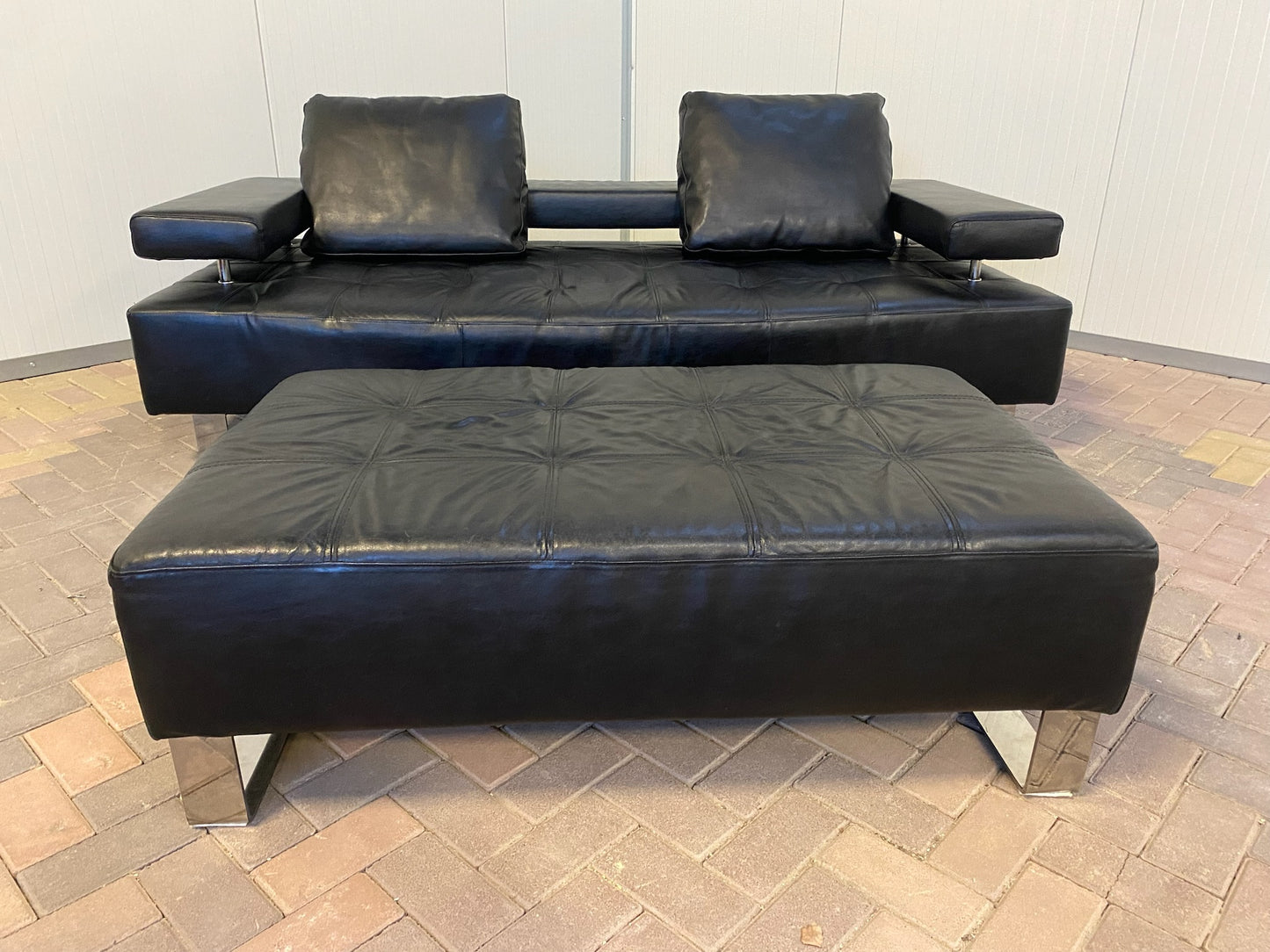 GRATIS LEVERING HEEL BENELUX + DACH Montel 3-zits Echt Leren Bankstel met Hocker