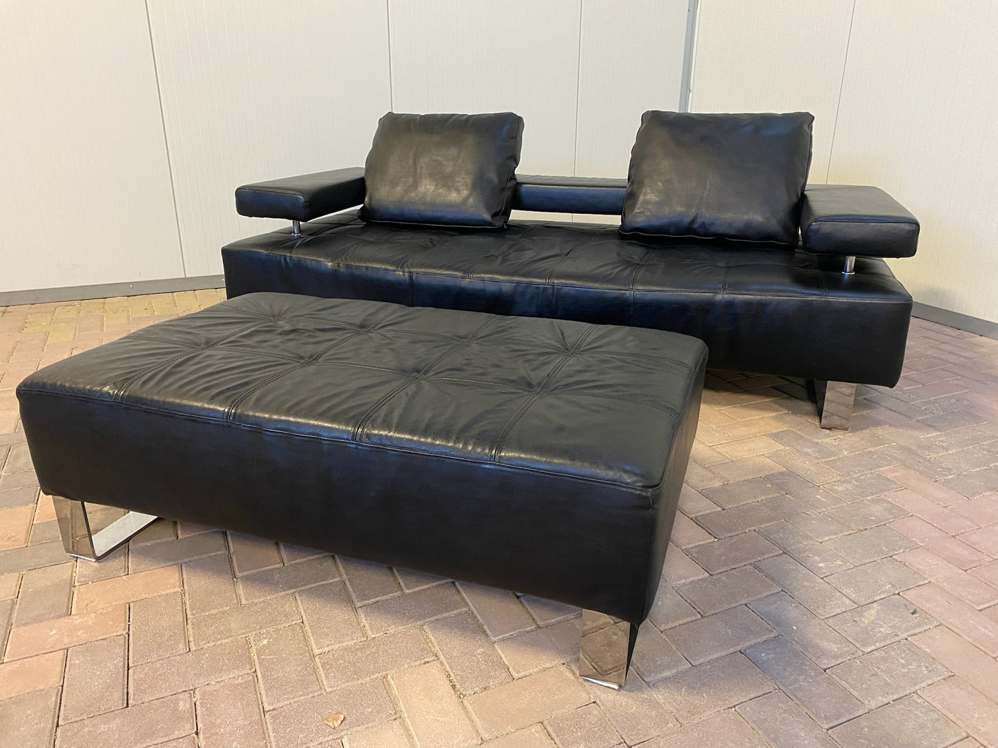 GRATIS LEVERING HEEL BENELUX + DACH Montel 3-zits Echt Leren Bankstel met Hocker