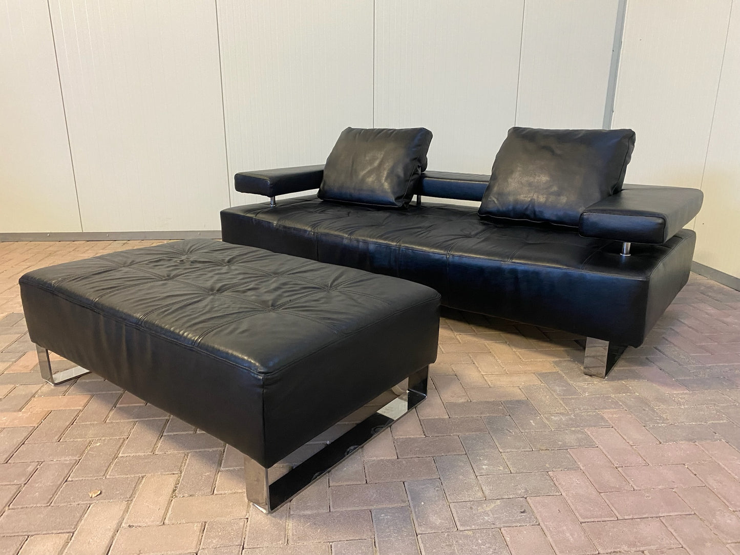 GRATIS LEVERING HEEL BENELUX + DACH Montel 3-zits Echt Leren Bankstel met Hocker