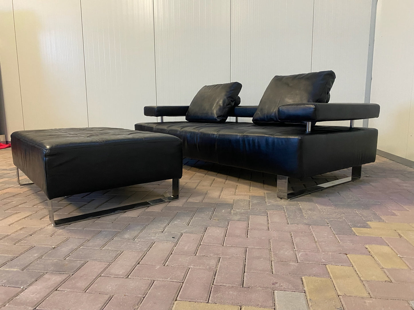 GRATIS LEVERING HEEL BENELUX + DACH Montel 3-zits Echt Leren Bankstel met Hocker
