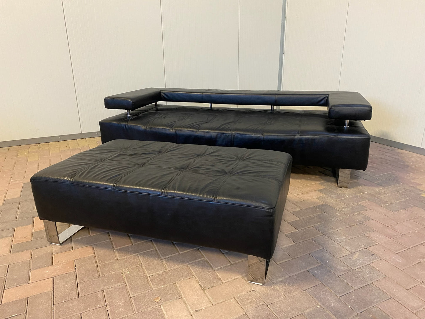 GRATIS LEVERING HEEL BENELUX + DACH Montel 3-zits Echt Leren Bankstel met Hocker