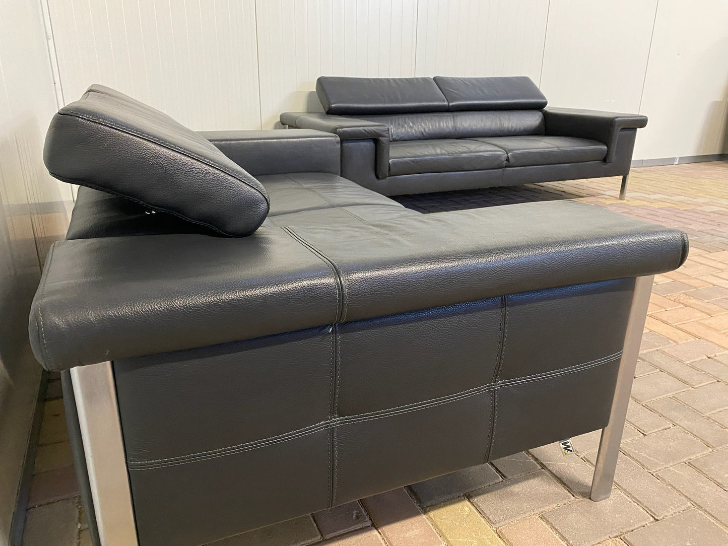 GRATIS LEVERING HEEL BENELUX + DACH Montel Zwart Leer Bankstel 3+2,5 Zits