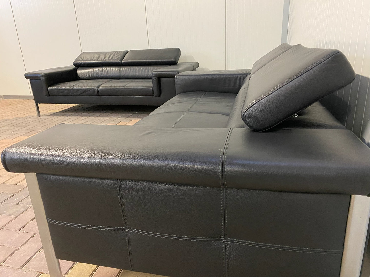 GRATIS LEVERING HEEL BENELUX + DACH Montel Zwart Leer Bankstel 3+2,5 Zits