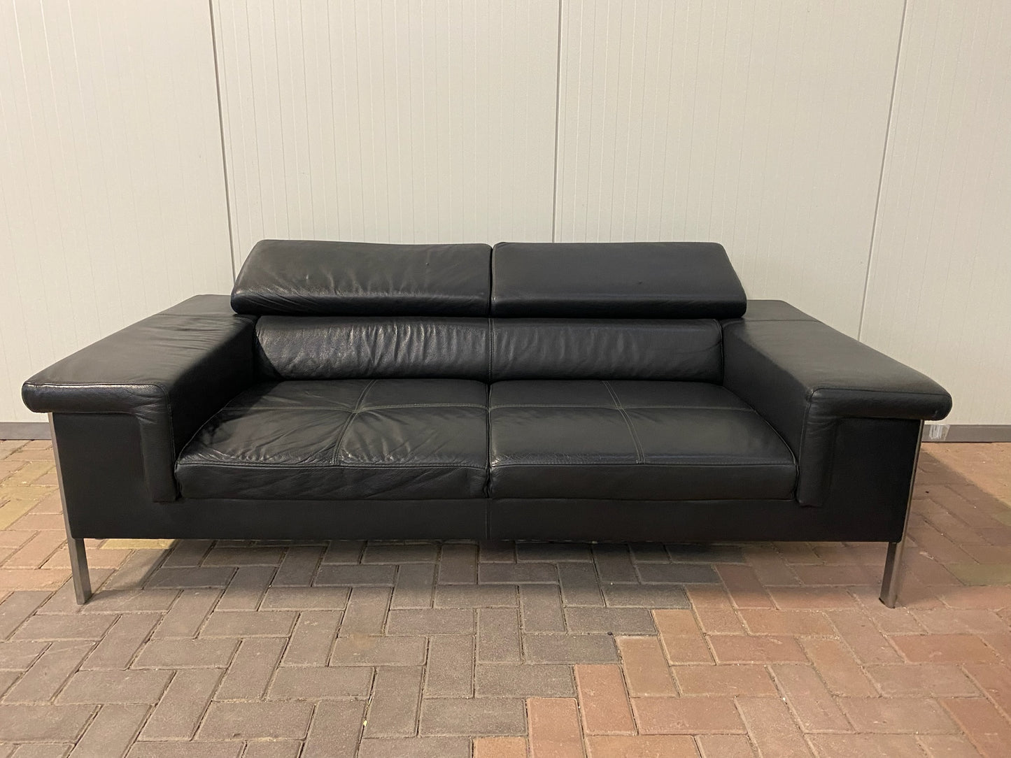 GRATIS LEVERING HEEL BENELUX + DACH Montel Zwart Leer Bankstel 3+2,5 Zits