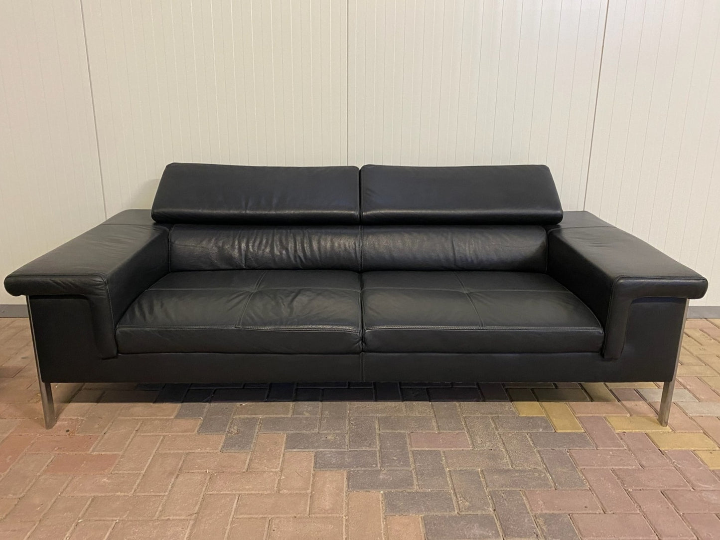 GRATIS LEVERING HEEL BENELUX + DACH Montel Zwart Leer Bankstel 3+2,5 Zits