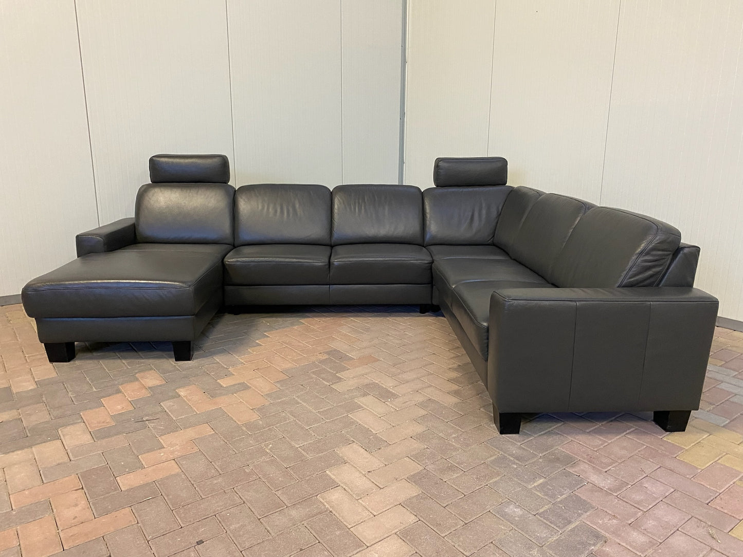 GRATIS LEVERING HEEL BENELUX + DACH Mooi Echt Leer Zwart U-Bankstel