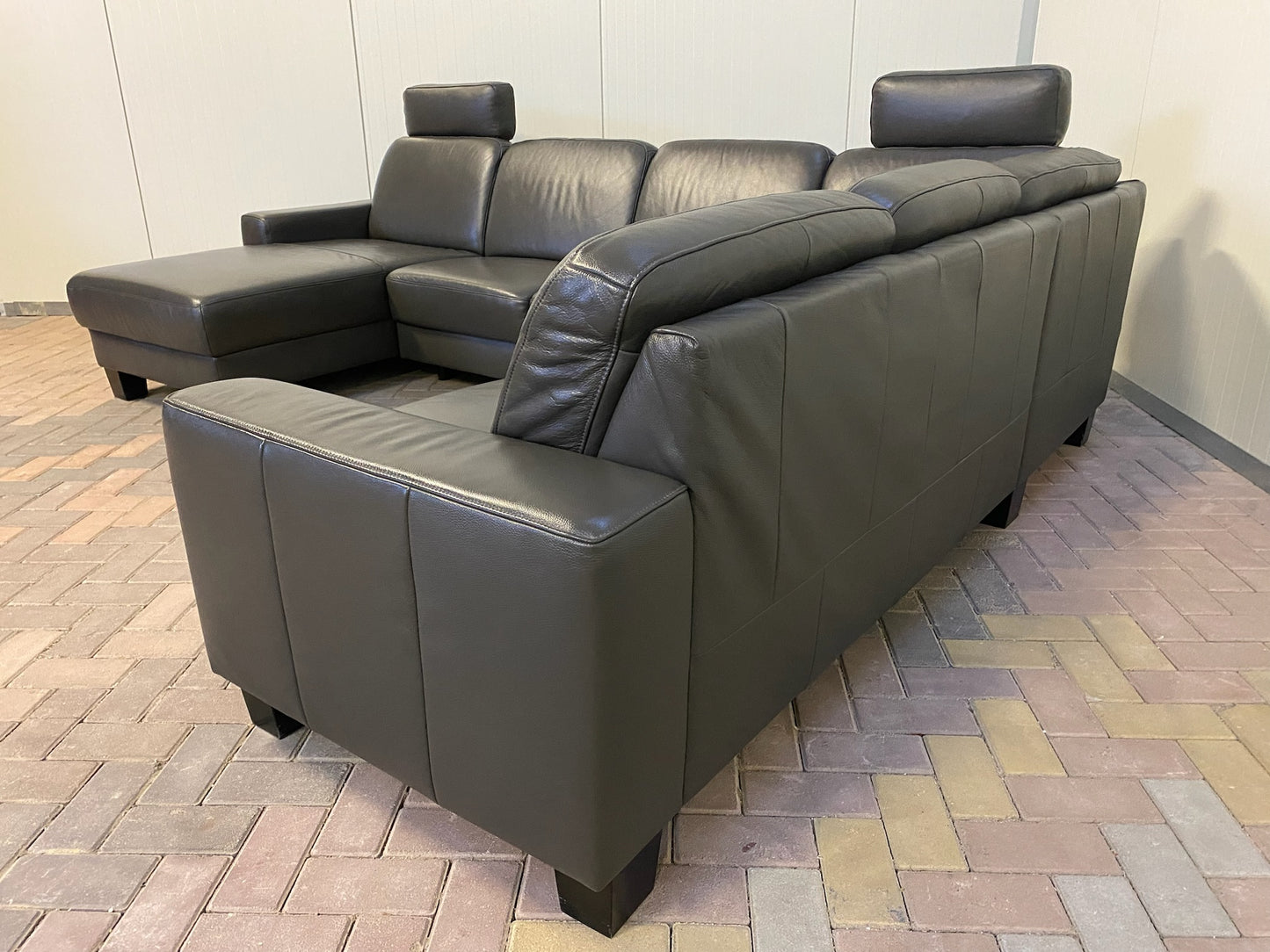 GRATIS LEVERING HEEL BENELUX + DACH Mooi Echt Leer Zwart U-Bankstel