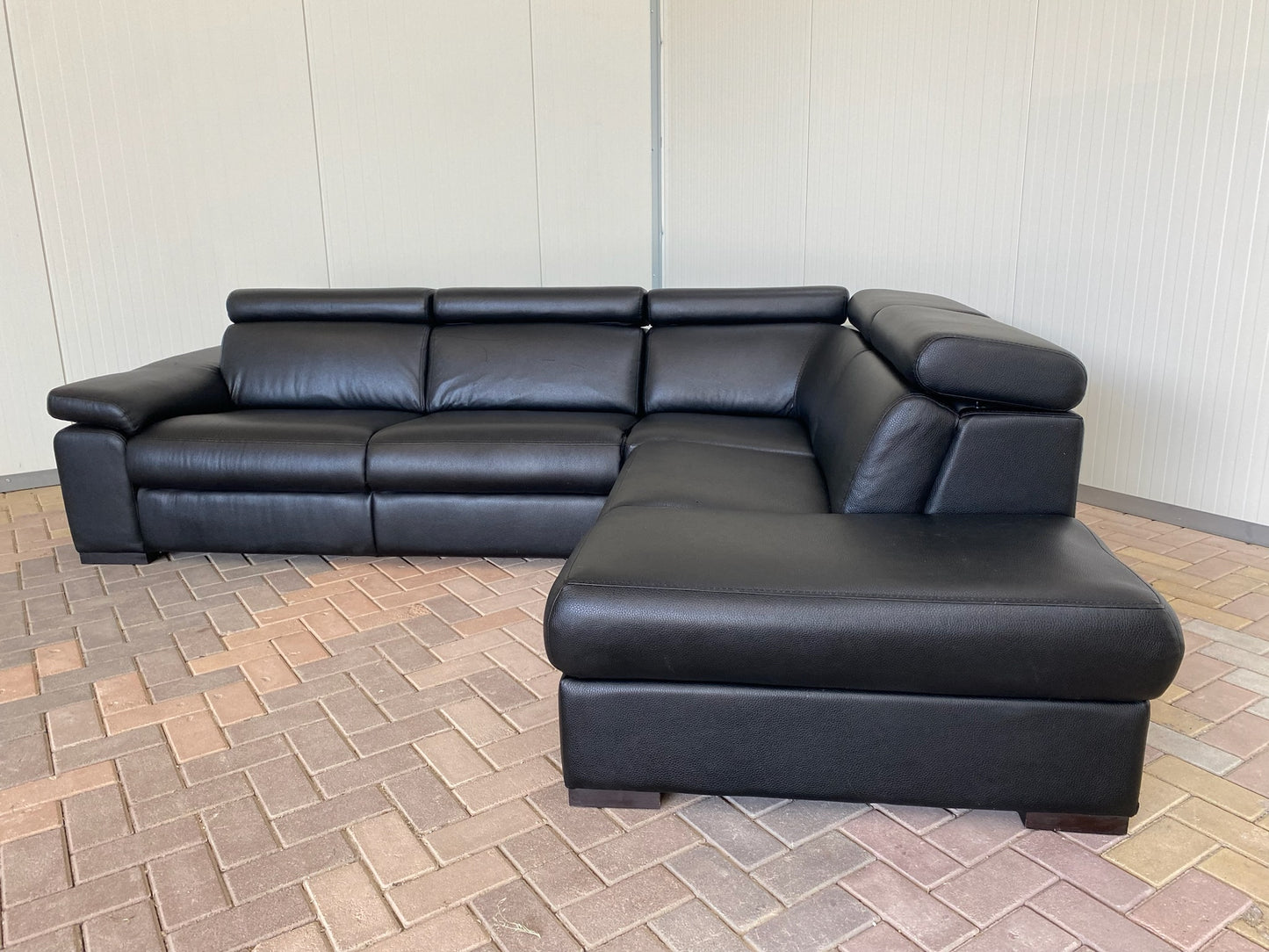 GRATIS LEVERING HEEL BENELUX + DACH Zwarte Echt Leer Hoekbank met Chaise Lounge