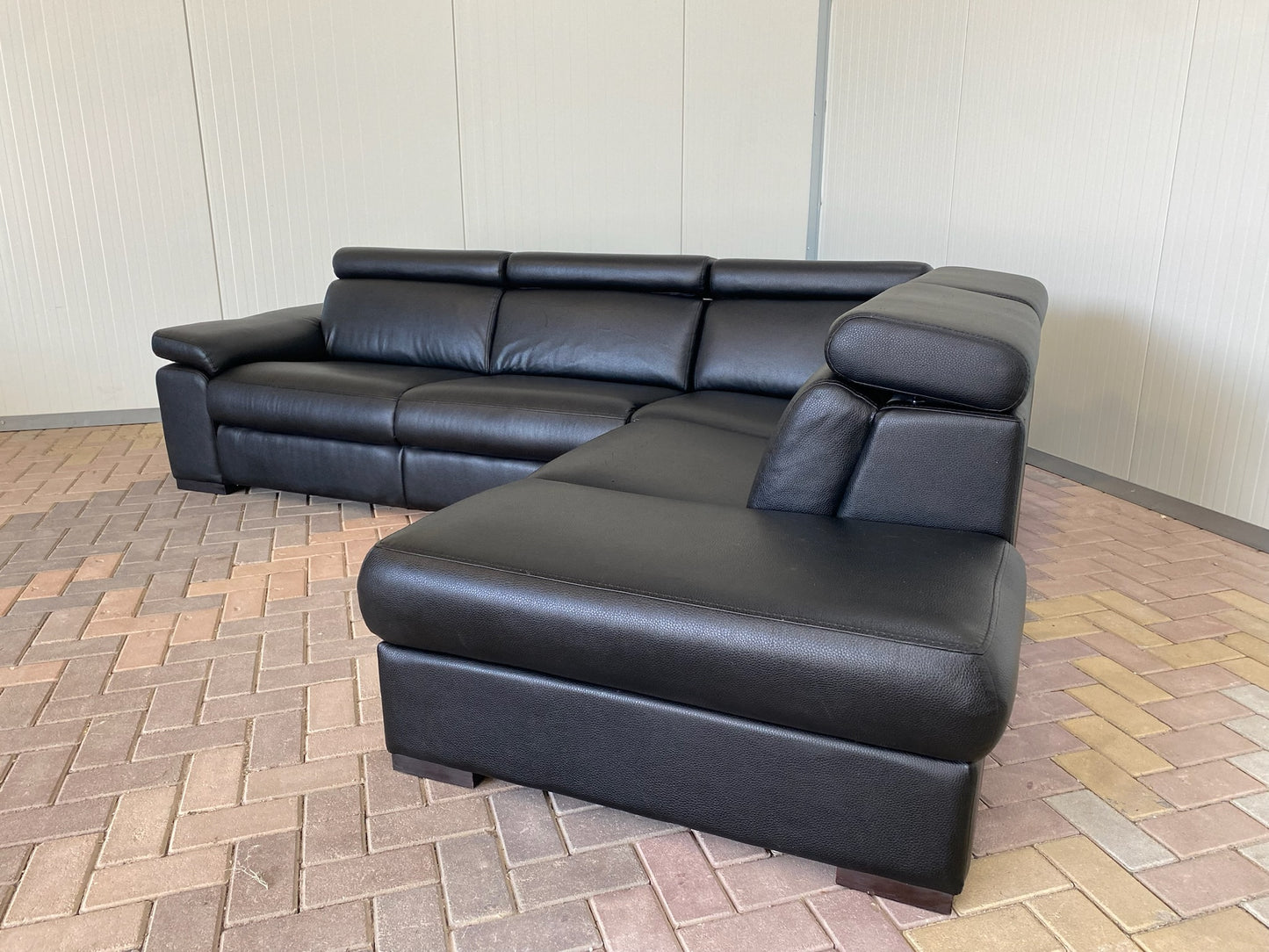 GRATIS LEVERING HEEL BENELUX + DACH Zwarte Echt Leer Hoekbank met Chaise Lounge