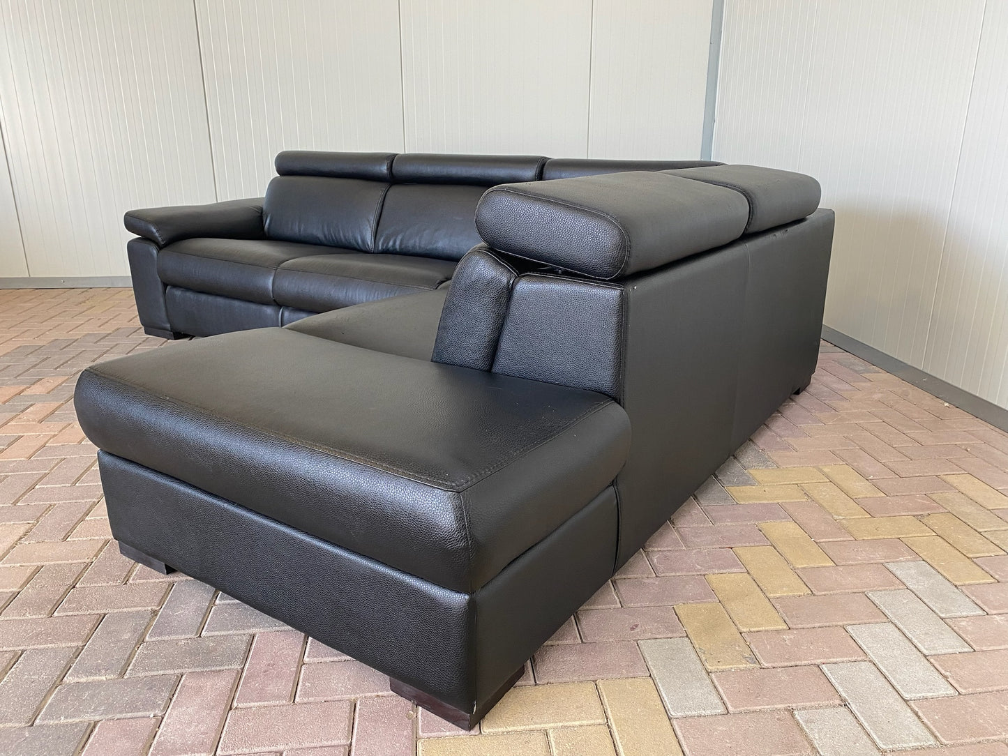 GRATIS LEVERING HEEL BENELUX + DACH Zwarte Echt Leer Hoekbank met Chaise Lounge