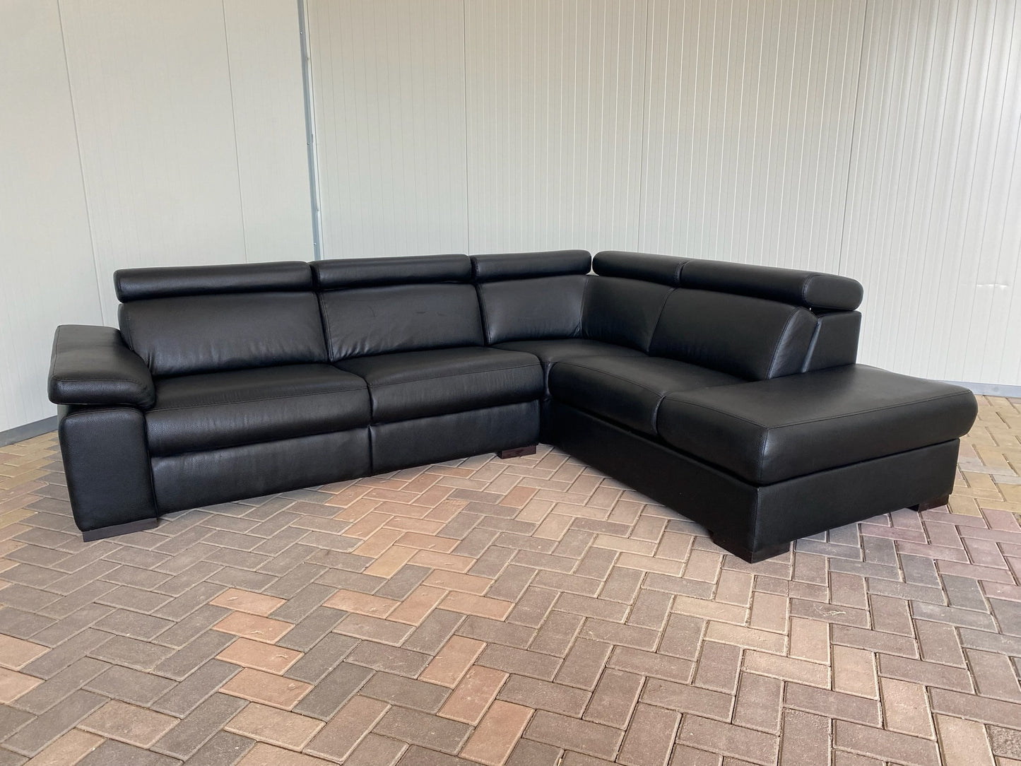 GRATIS LEVERING HEEL BENELUX + DACH Zwarte Echt Leer Hoekbank met Chaise Lounge