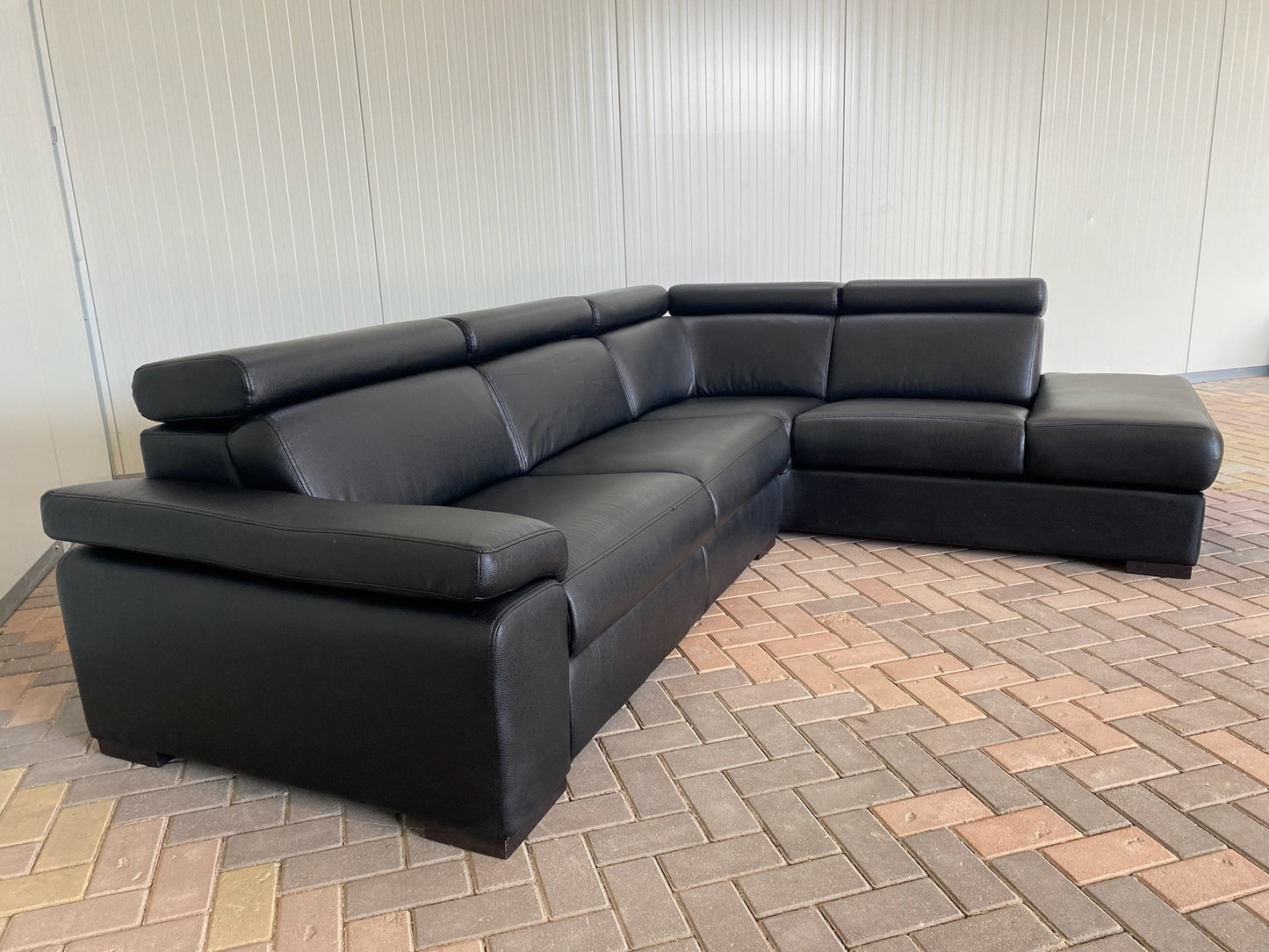 GRATIS LEVERING HEEL BENELUX + DACH Zwarte Echt Leer Hoekbank met Chaise Lounge