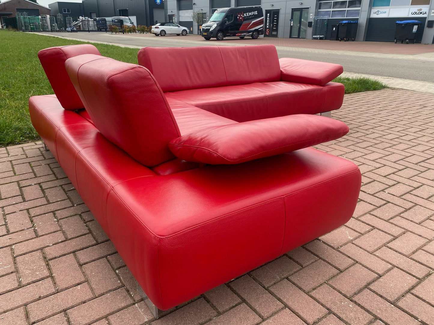 GRATIS LEVERING HEEL BENELUX + DACH Montel Rode Echt Leer Hoekbank