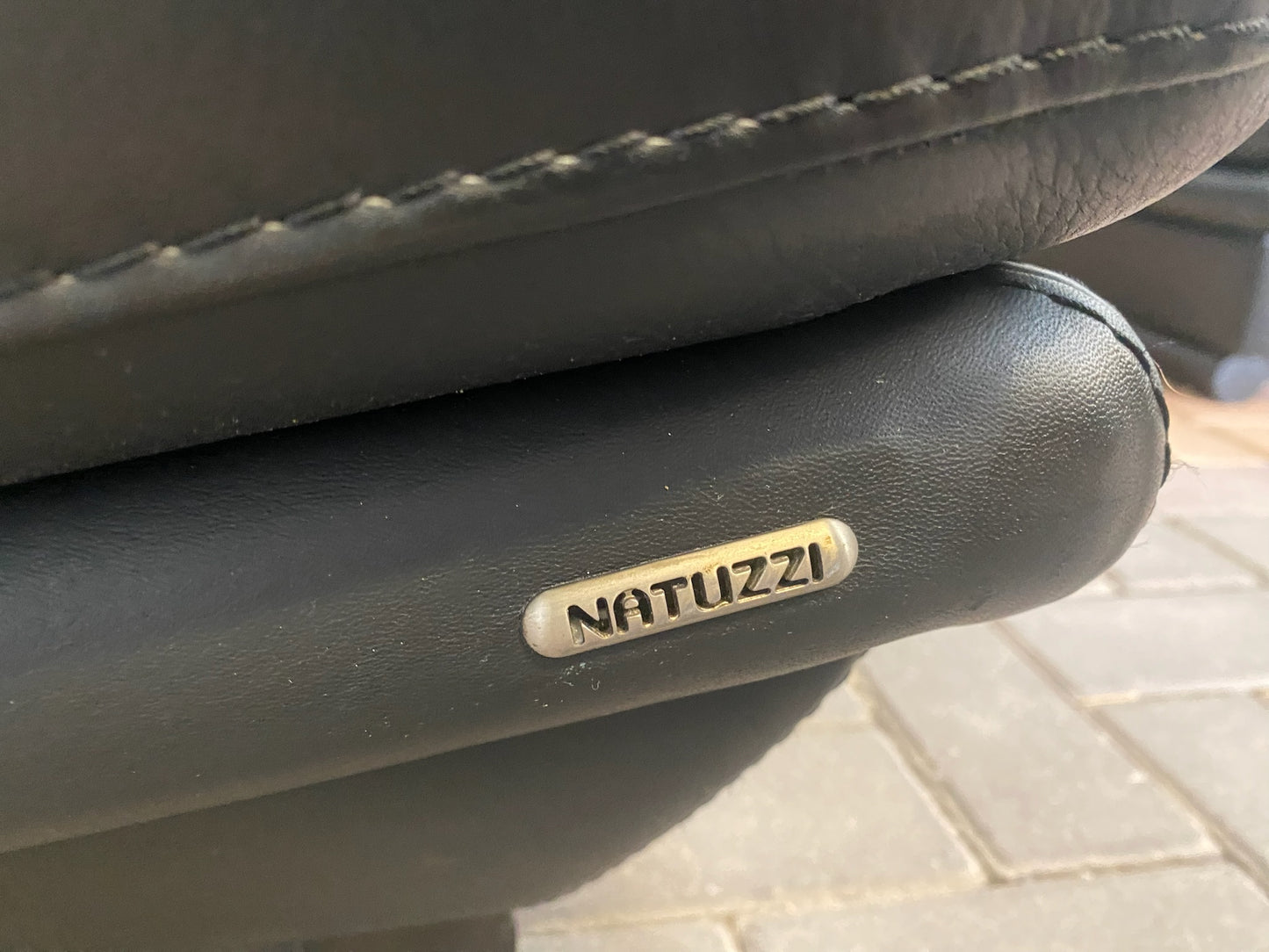 Natuzzi Plaza Hoekbank met Hocker–Echt Zwart Leer–Luxe Lounge Comfort -Gratis Levering