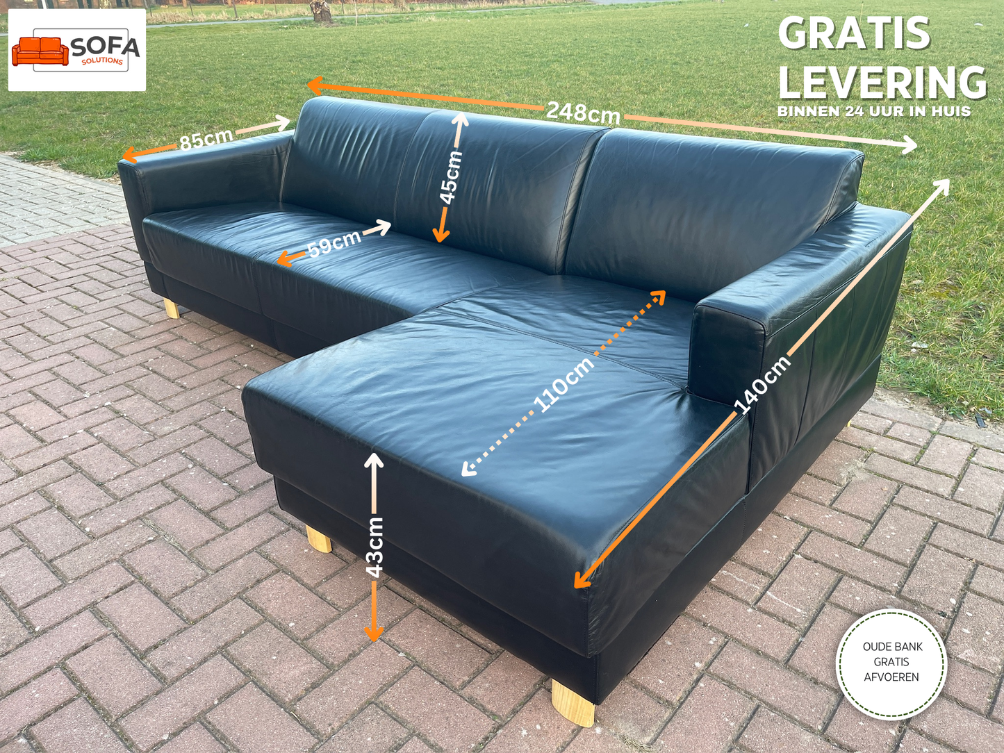 GRATIS LEVERING HEEL BENELUX + DACH Montel Zwart Echt Leer Hoekbank