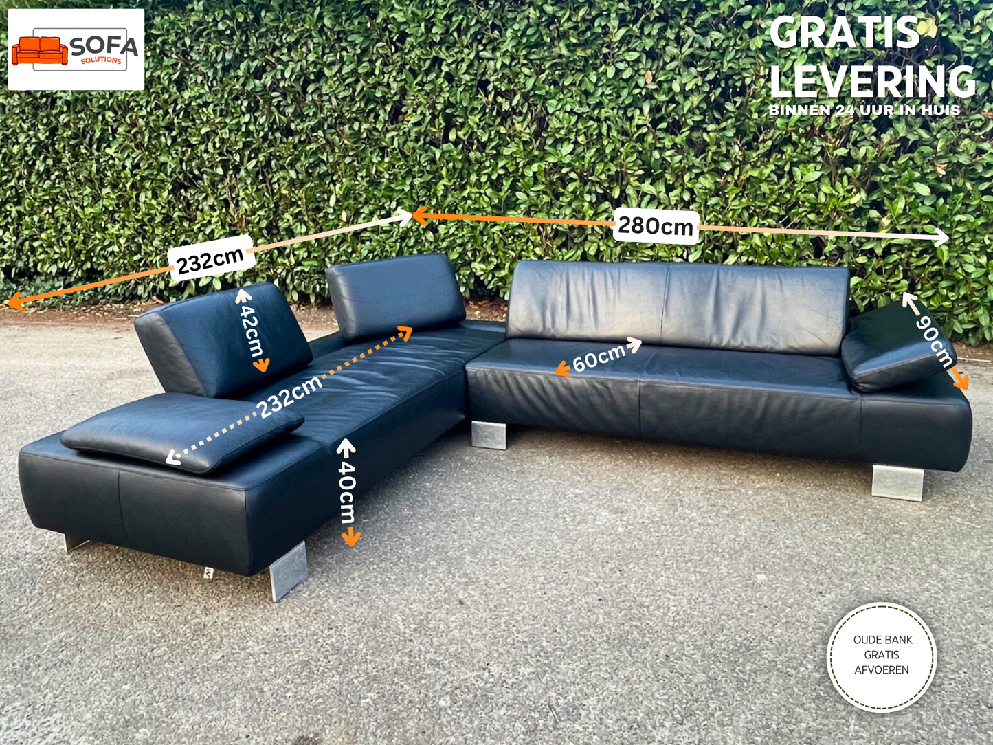 GRATIS LEVERING HEEL BENELUX + DACH Montel Zwarte Echt Leer Hoekbank