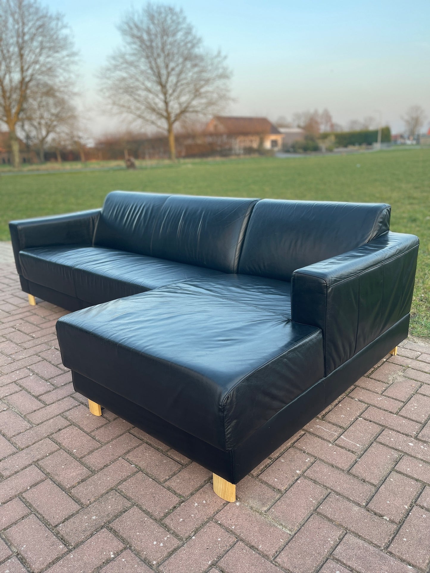 GRATIS LEVERING HEEL BENELUX + DACH Montel Zwart Echt Leer Hoekbank