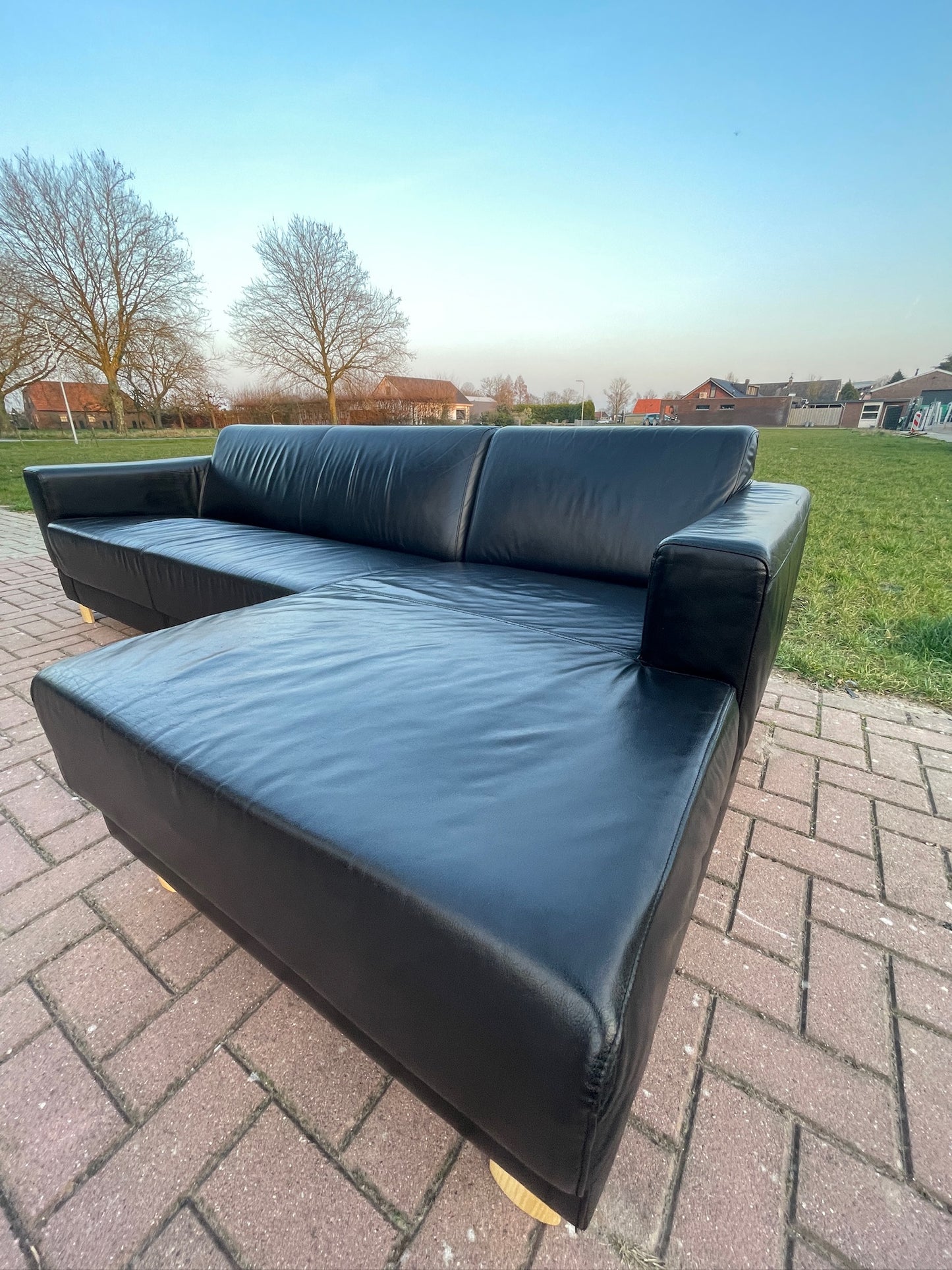 GRATIS LEVERING HEEL BENELUX + DACH Montel Zwart Echt Leer Hoekbank
