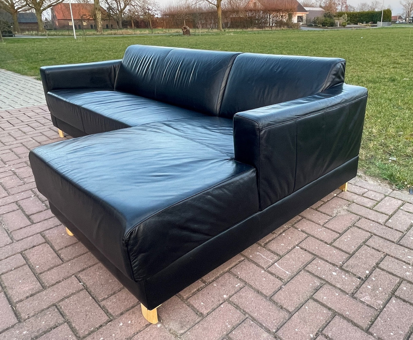 GRATIS LEVERING HEEL BENELUX + DACH Montel Zwart Echt Leer Hoekbank