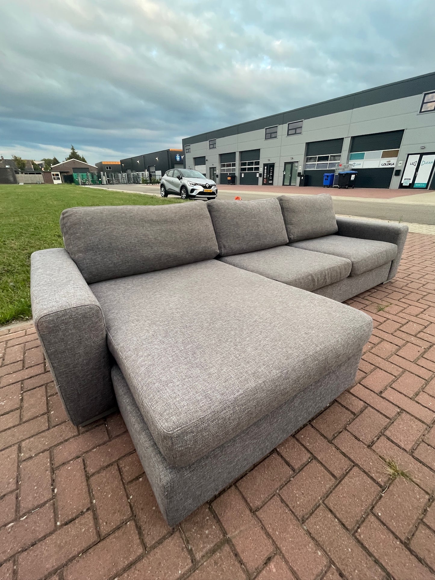GRATIS LEVERING HEEL BENELUX + DACH N-joy Grijs Stoffen Hoekbank met Lounge Links
