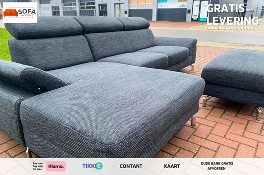 Montel Grjs Stoffen Hoekbank + Hocker