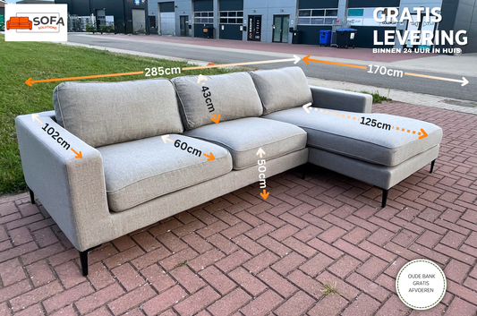 GRATIS LEVERING HEEL BENELUX + DACH Mooie Grijze Stoffen Hoekbank