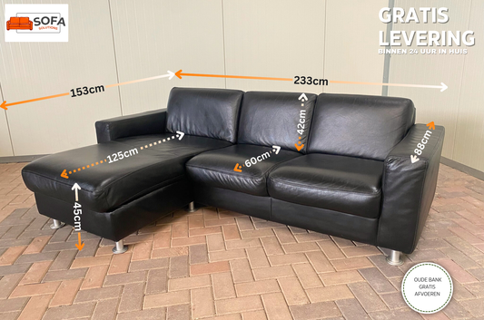 GRATIS LEVERING HEEL BENELUX + DACH Mooie Zwarte Echt Leer Hoekbank