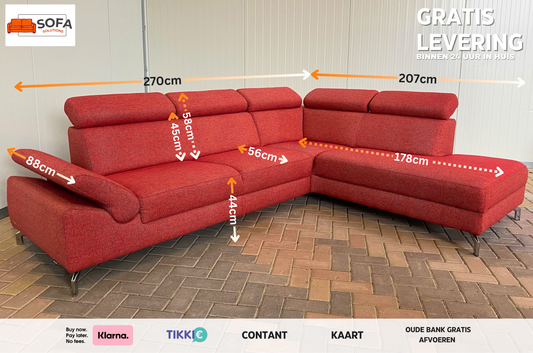 GRATIS LEVERING HEEL BENELUX + DACH Mooi Rode Stoffen Hoekbank