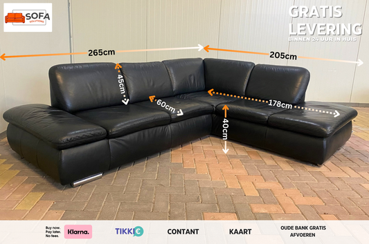 GRATIS LEVERING HEEL BENELUX + DACH Mooie Zwarte Echt Leer Hoekbank