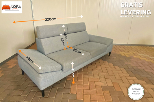 GRATIS LEVERING HEEL BENELUX + DACH Montel Grijze 3-zitsbank met Verstelbare Hoofdsteun