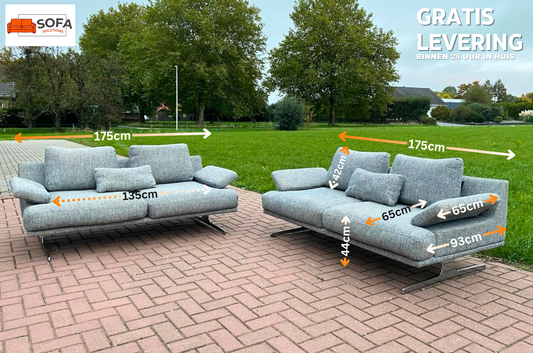 GRATIS LEVERING HEEL BENELUX + DACH Mooi Montel Grijs Stoffen Bankstel