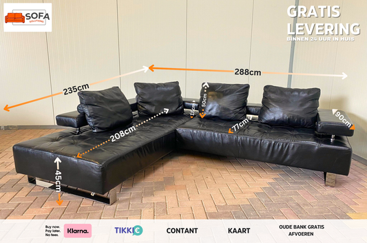 GRATIS LEVERING HEEL BENELUX + DACH Mooi Zwarte Montel Echt Leren Hoekbank